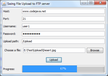 Java Swing Application To Upload Files To FTP Server With Progress Bar